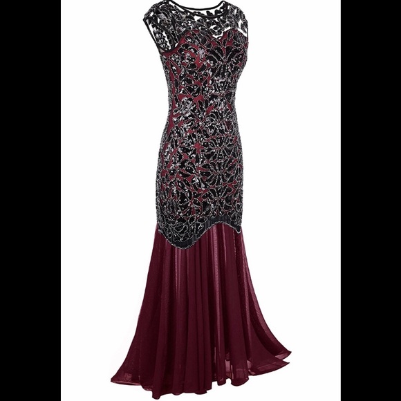 Vintage Sequin Mermaid Prom Gown Dress 1920 Gatsby - Picture 2 of 8